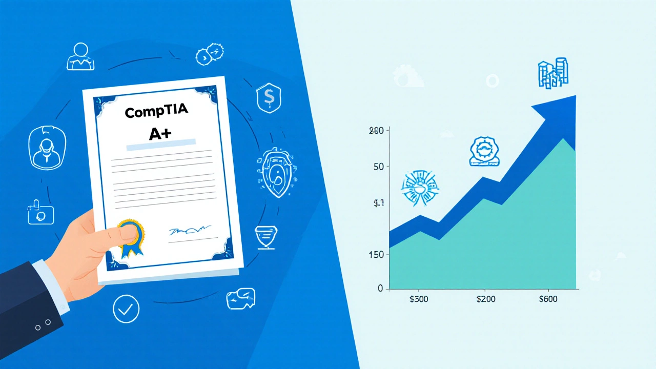 Certificate and salary growth graphic representing high-pay tech courses