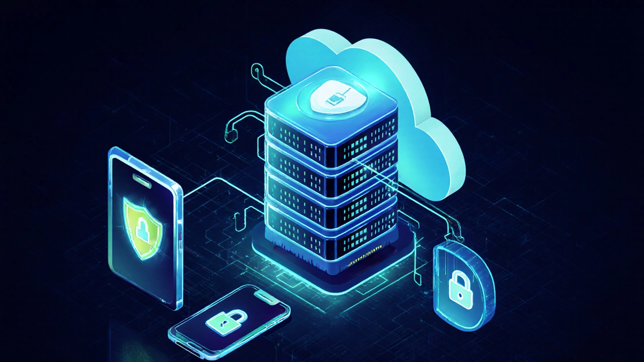 Cloud servers, data streams, and security icons illustrating platform scalability.