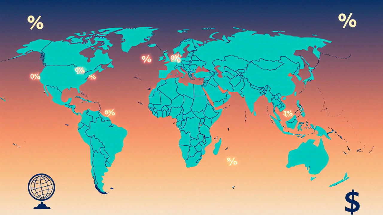 World map highlights India, South Africa, Brazil with discount symbols.